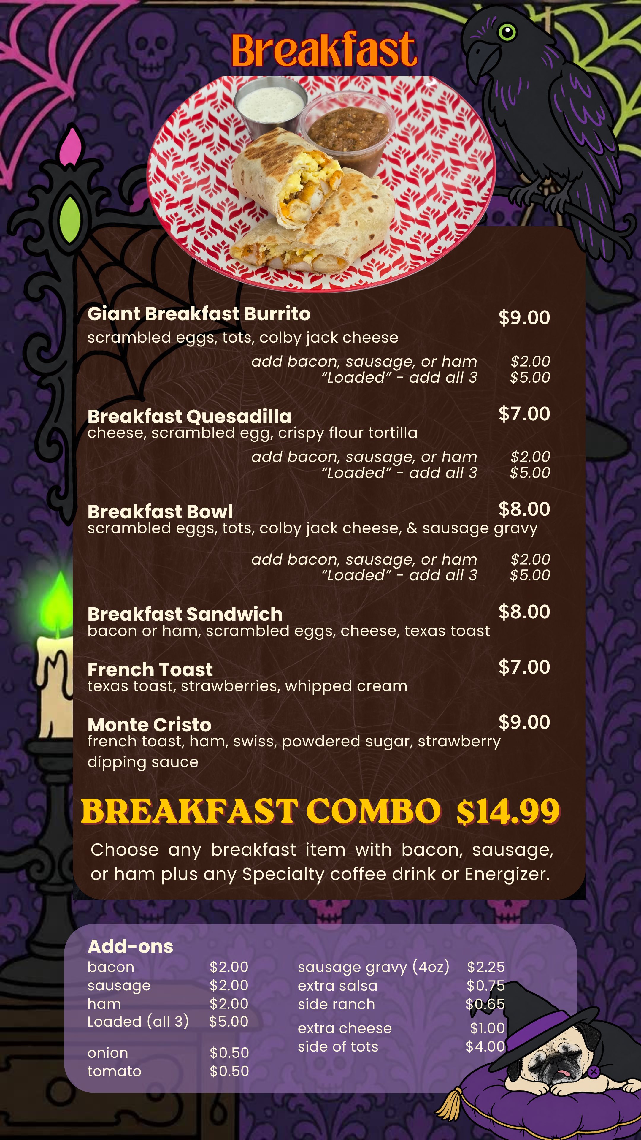 Breakfast menu board