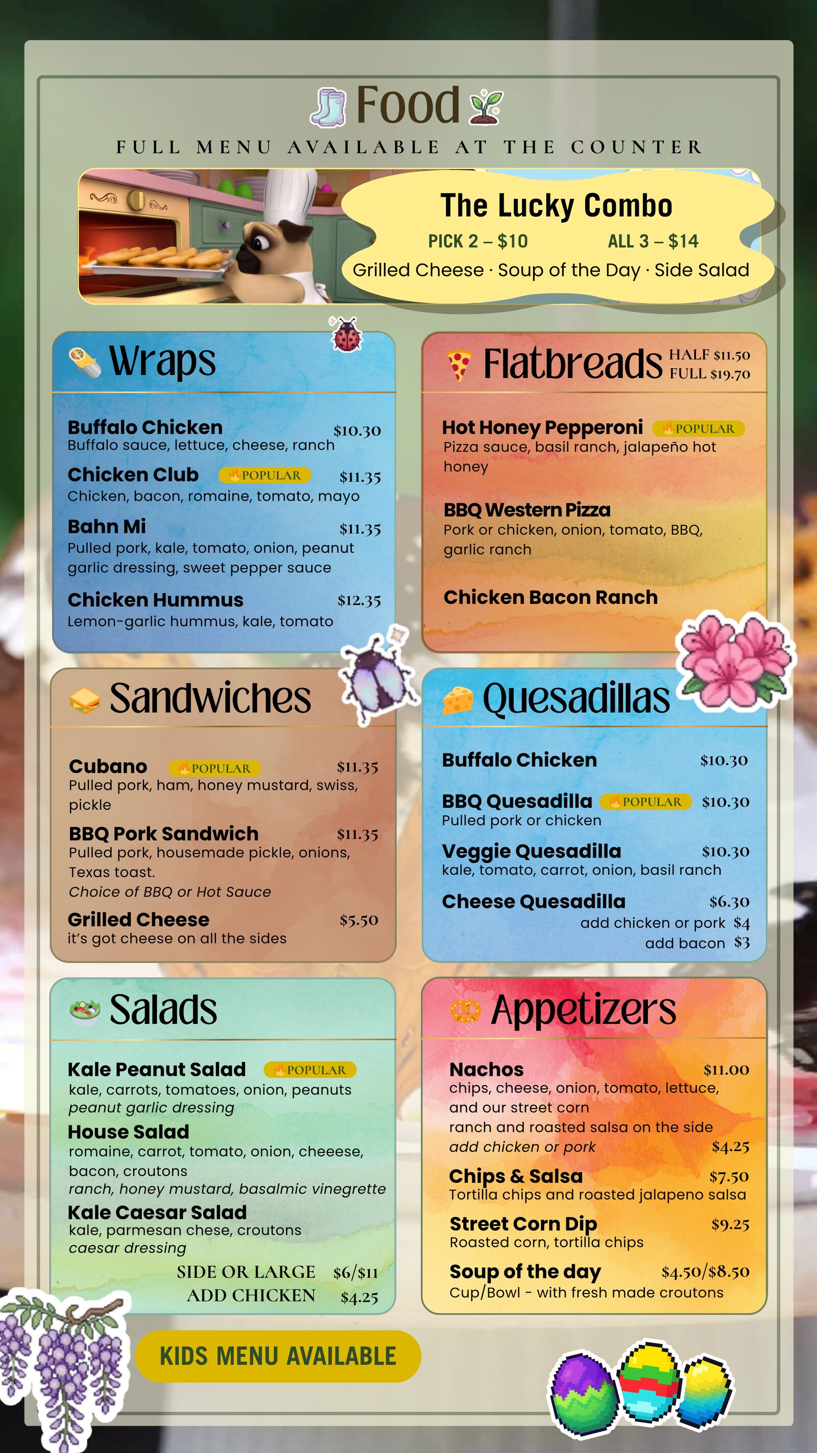 Food menu board